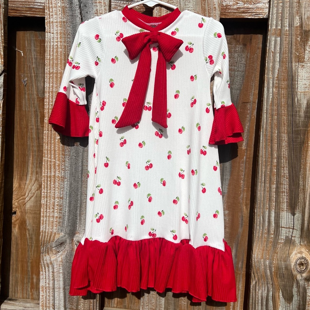 Toddler Cherry Print Dress with Red Accents